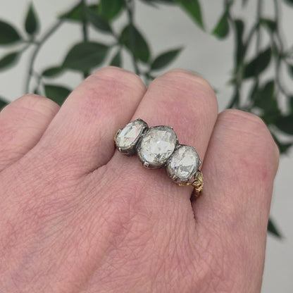 Antique Rose Cut Diamond Trilogy Ring in 18ct Gold and Silver