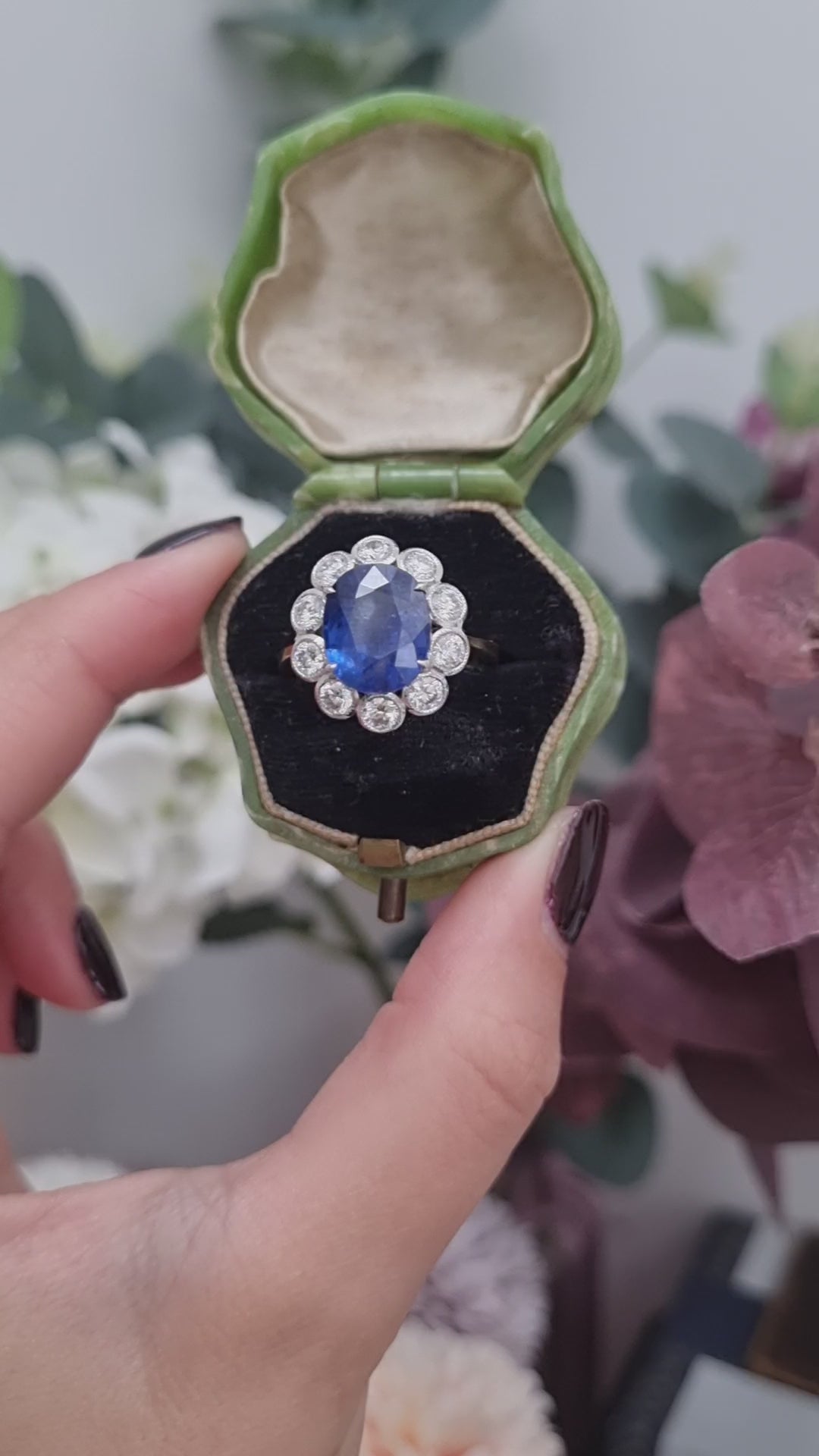 4.62ct Oval Sapphire and Diamond Cluster Engagement Ring