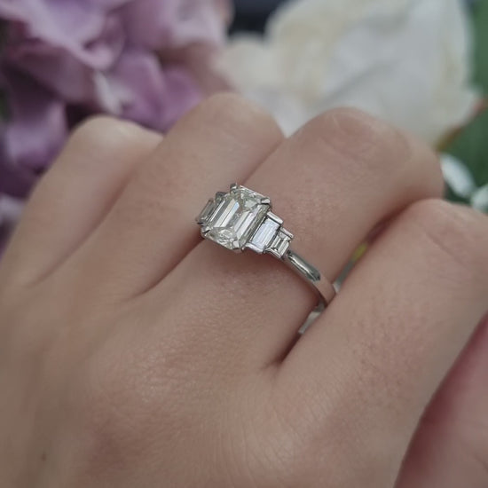 Emerald Cut Diamond and Platinum Engagement Ring, 1.54 carats