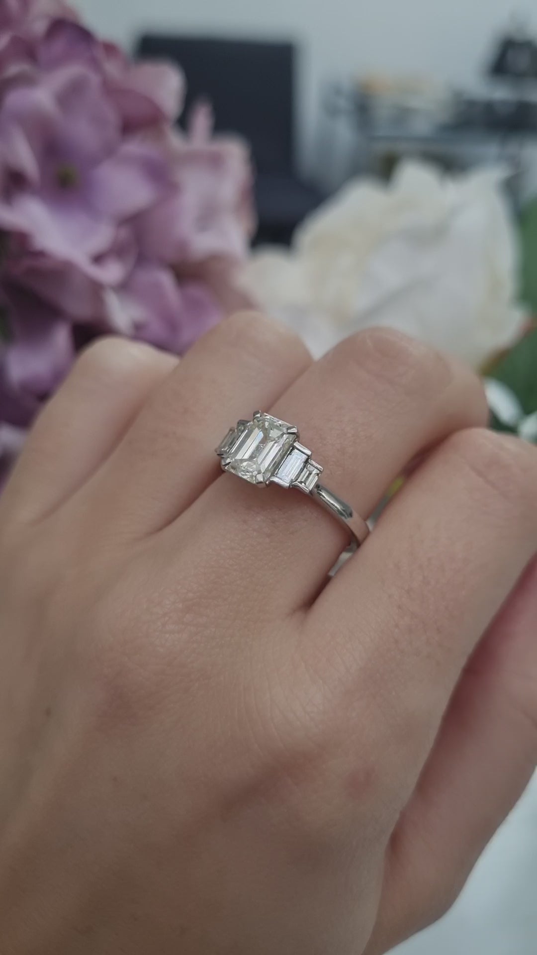 Emerald Cut Diamond and Platinum Engagement Ring, 1.54 carats