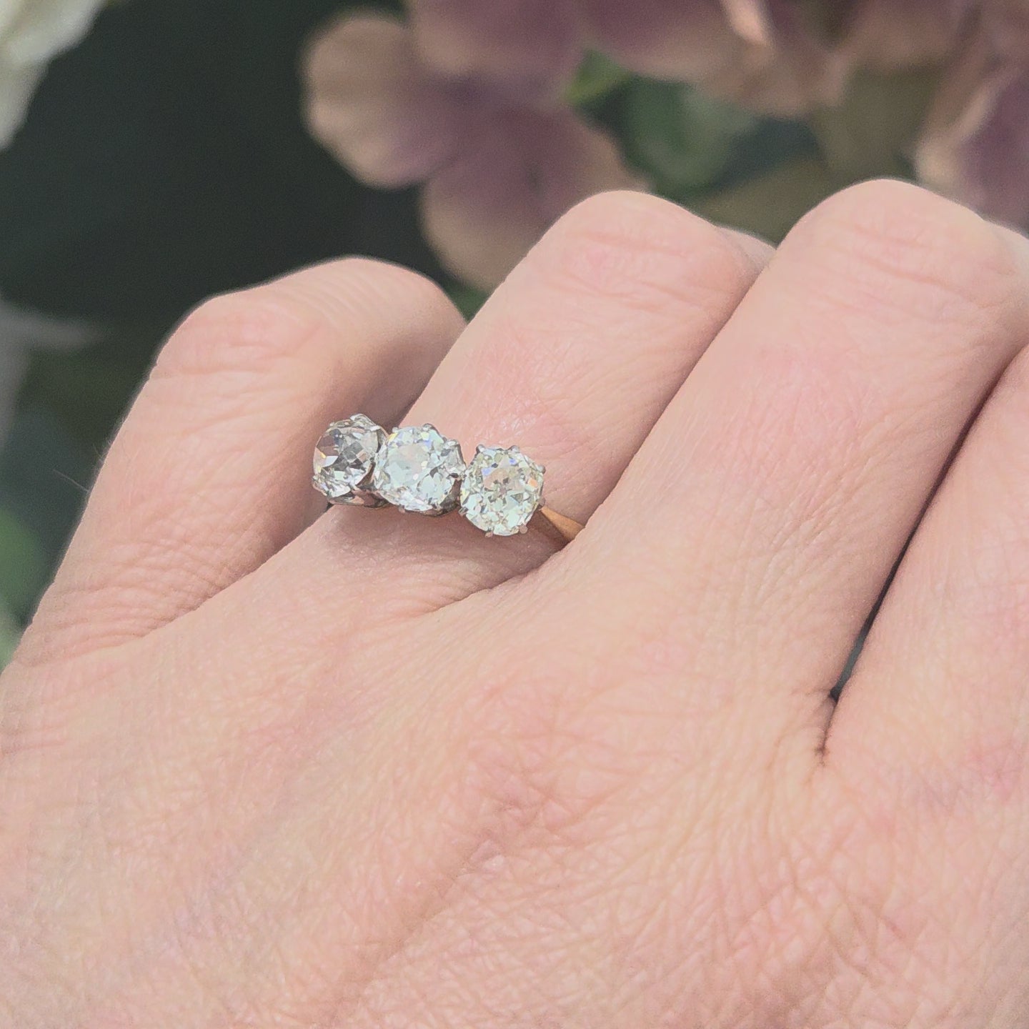 Antique 2ct Old Cut Diamond Three Stone Engagement Ring
