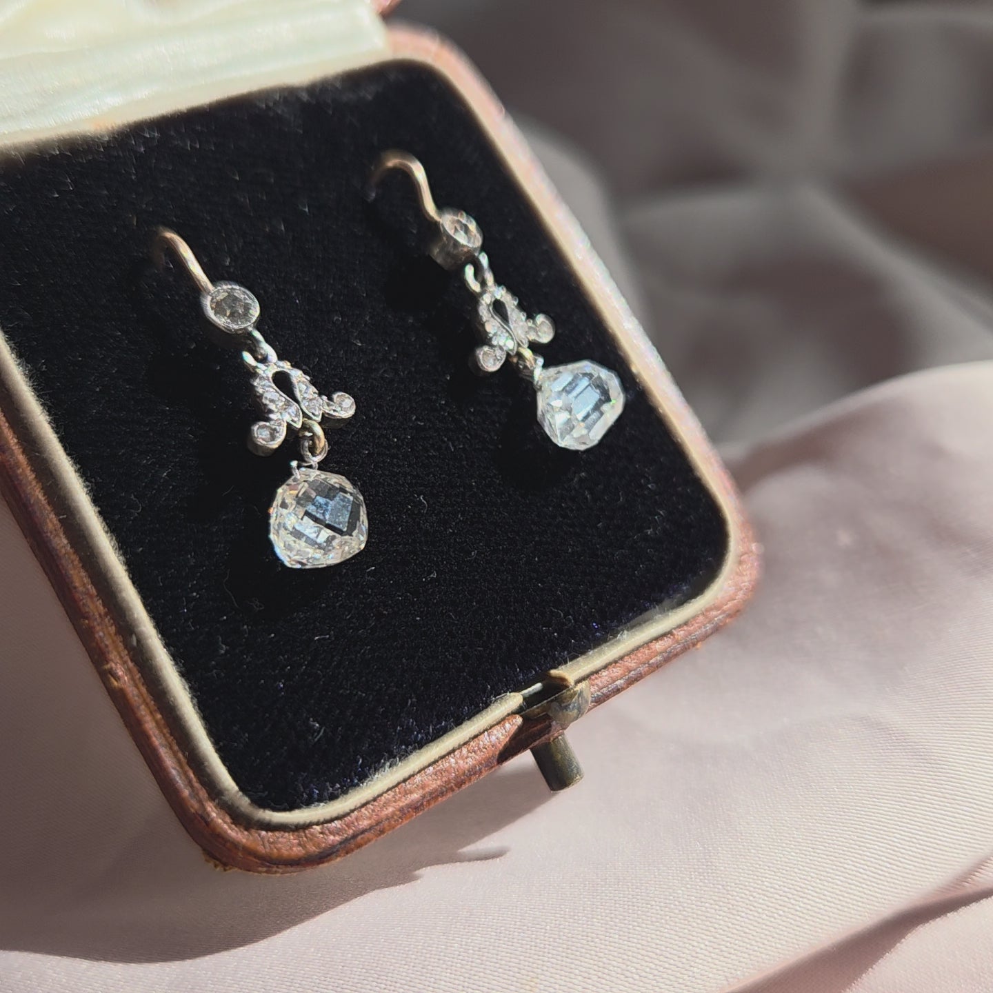 Antique Briolette Diamond Drop Earrings, 3.5cts