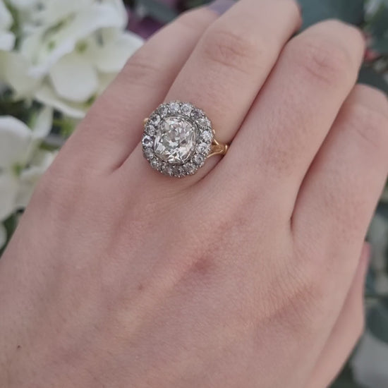 2.15ct Old Cut Diamond Cluster Engagement Ring, 3.8ct total
