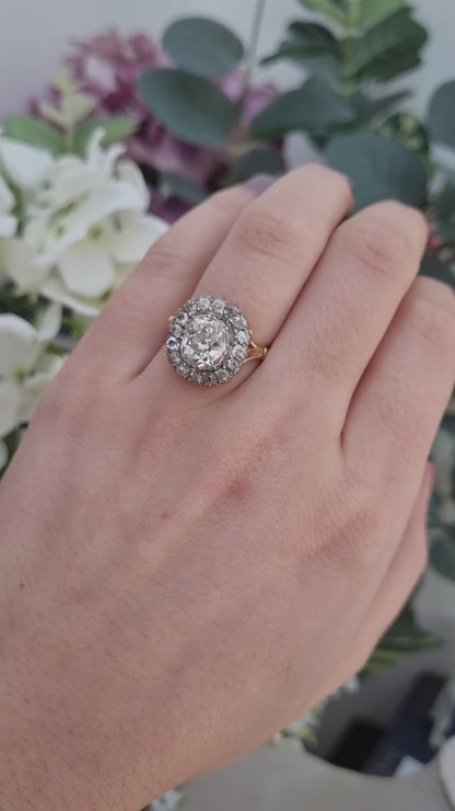 2.15ct Old Cut Diamond Cluster Engagement Ring, 3.8ct total