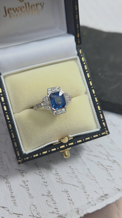 Modern Art Deco Style 1.94ct Sapphire and Diamond Cluster Ring