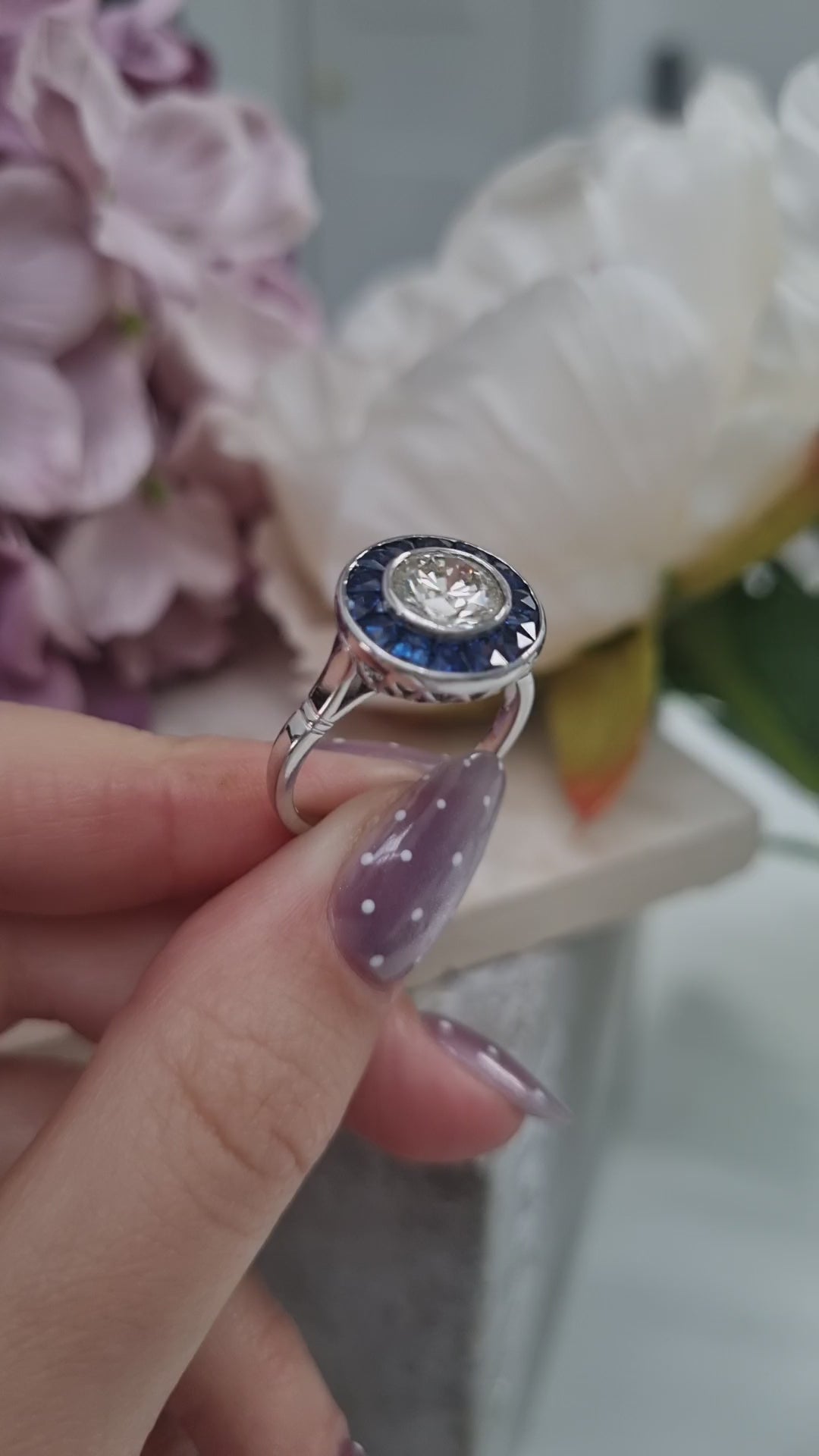 1.21ct Diamond and Calibre Sapphire Target Engagement Ring
