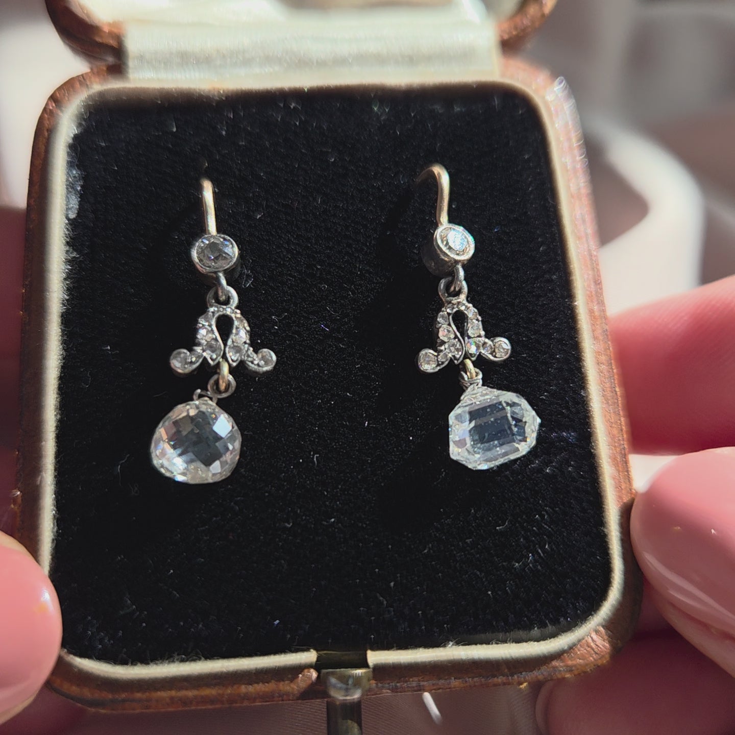 Antique Briolette Diamond Drop Earrings, 3.5cts