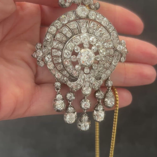 Early Victorian Antique 16cts Old Mine Cut Diamond Tassel Fringe Pendant come Brooch, Mid 19th Century, Circa 1850