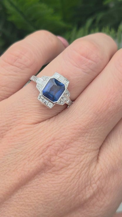 Modern Art Deco Style 1.94ct Sapphire and Diamond Cluster Ring