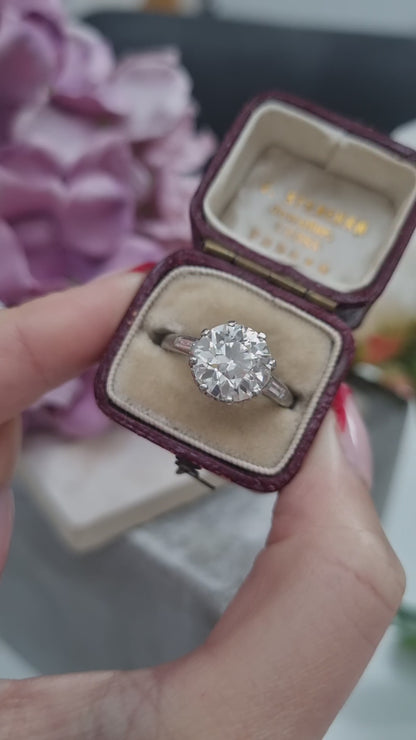Antique 3.10ct Old European Cut Diamond Solitaire Engagement Ring in Platinum