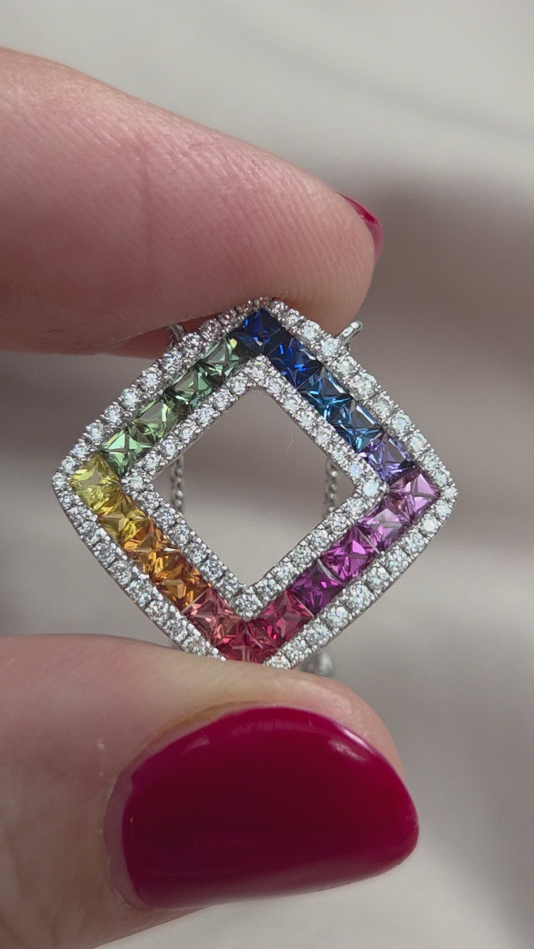 Fancy Multi Colour Sapphire and Diamond Pendant Necklace