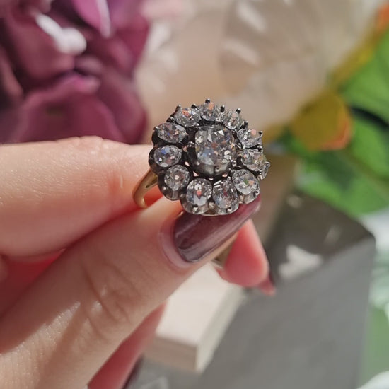 Antique 4.50ct Old Mine Cut Diamond Cluster Engagement Ring