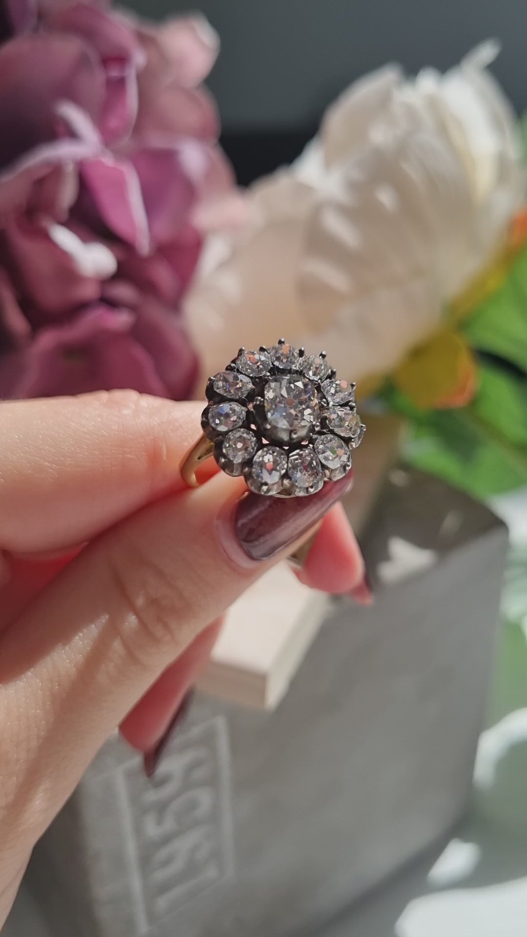 Antique 4.50ct Old Mine Cut Diamond Cluster Engagement Ring