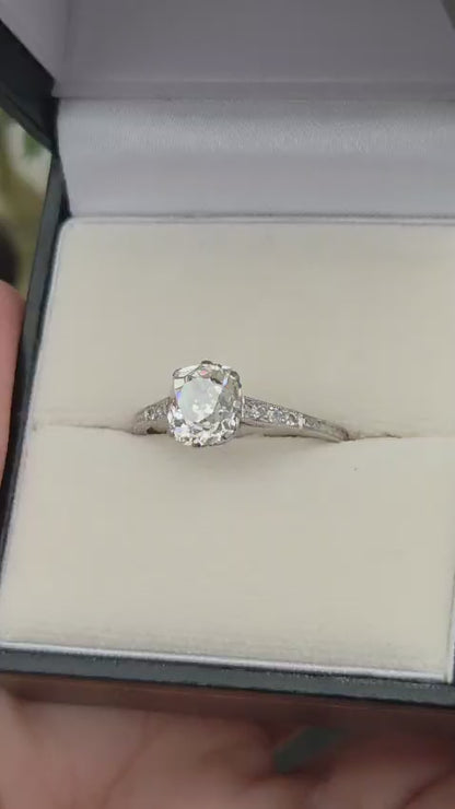 Edwardian Antique 1.52ct Single Stone Old Cushion Cut Diamond Solitaire Engagement Ring in Platinum