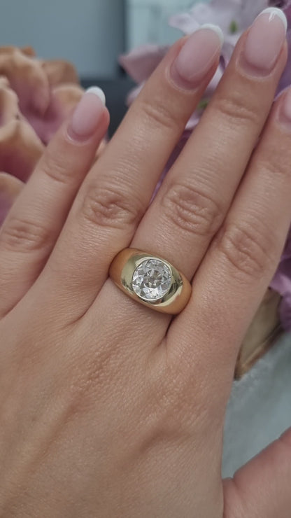Victorian Antique Single Stone 2.16ct Old Mine Cut Diamond Solitaire Gypsy Ring in Contemporary Mount