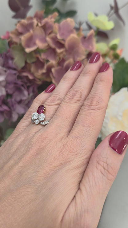 Belle Epoque Antique Ruby and Old Cut Diamond Tiara Ring