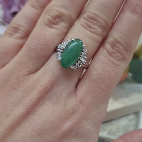 Jadeite Jade and Diamond Cluster Dress Ring