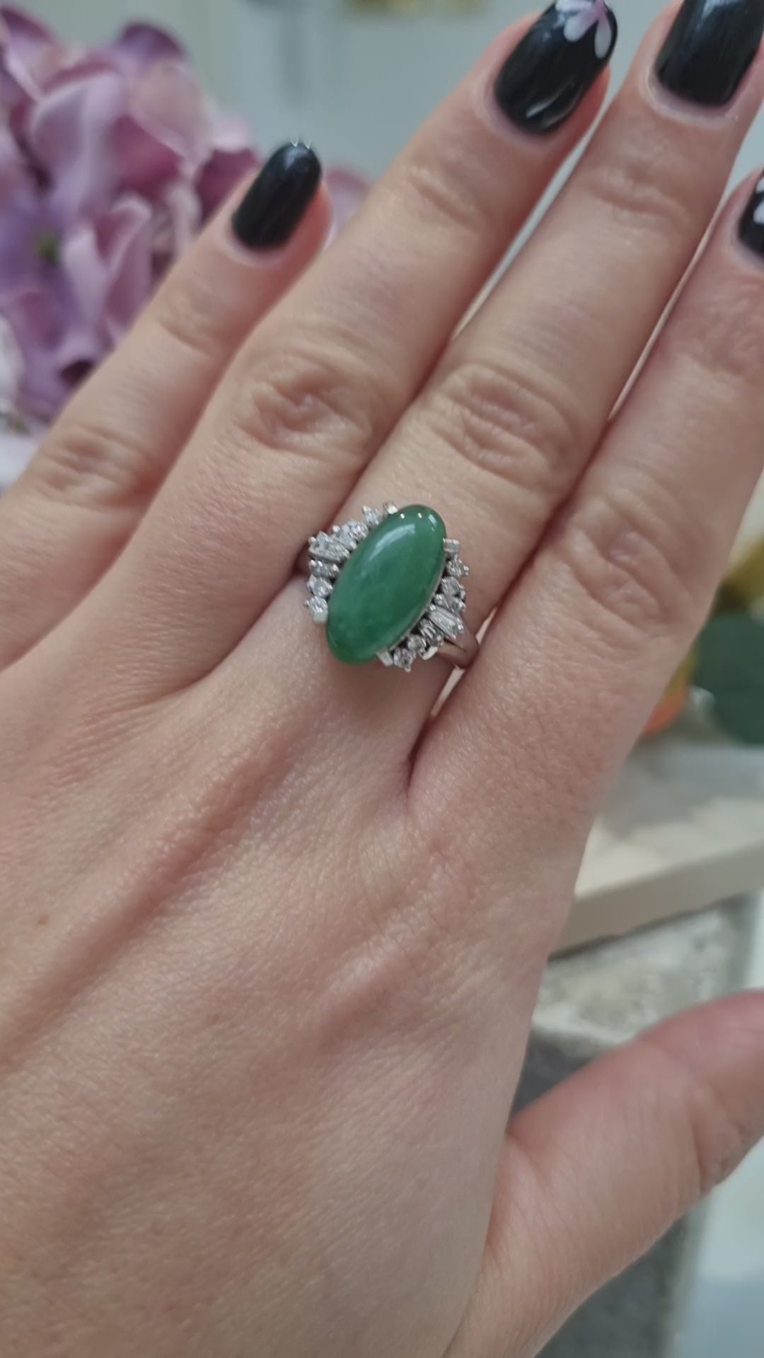 Jadeite Jade and Diamond Cluster Dress Ring
