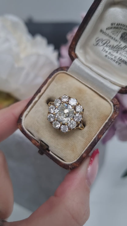 Antique Old Cut Diamond Cluster Ring, 3.24 carat total