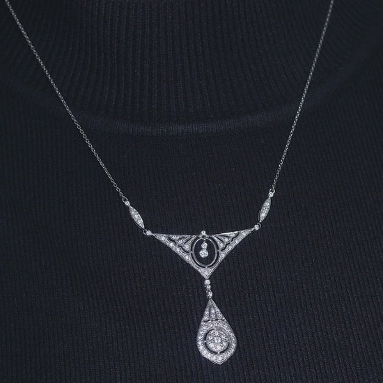 Diamond Cluster Drop Pendant Necklace in 18ct White Gold