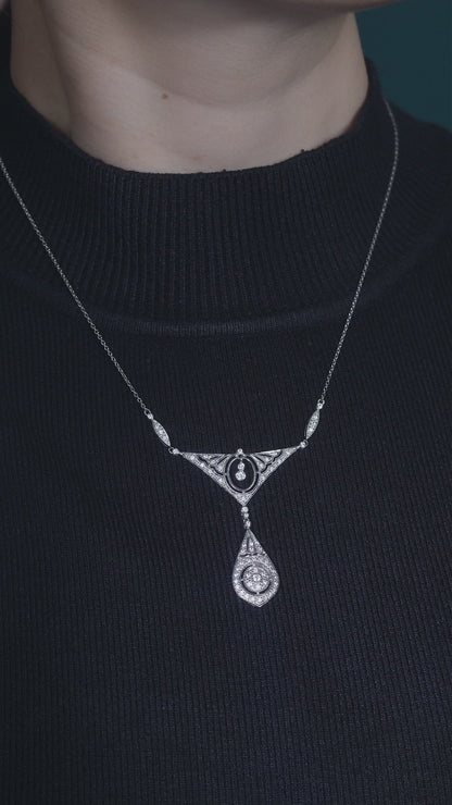 Diamond Cluster Drop Pendant Necklace in 18ct White Gold