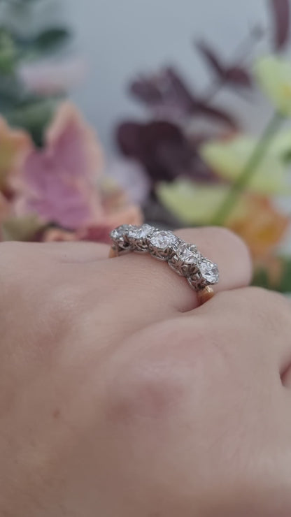 Antique Edwardian Old Diamond Five Stone Ring, 1.75 carats