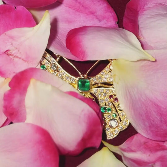 Emerald Ruby and Light Brown Diamond Butterfly Brooch