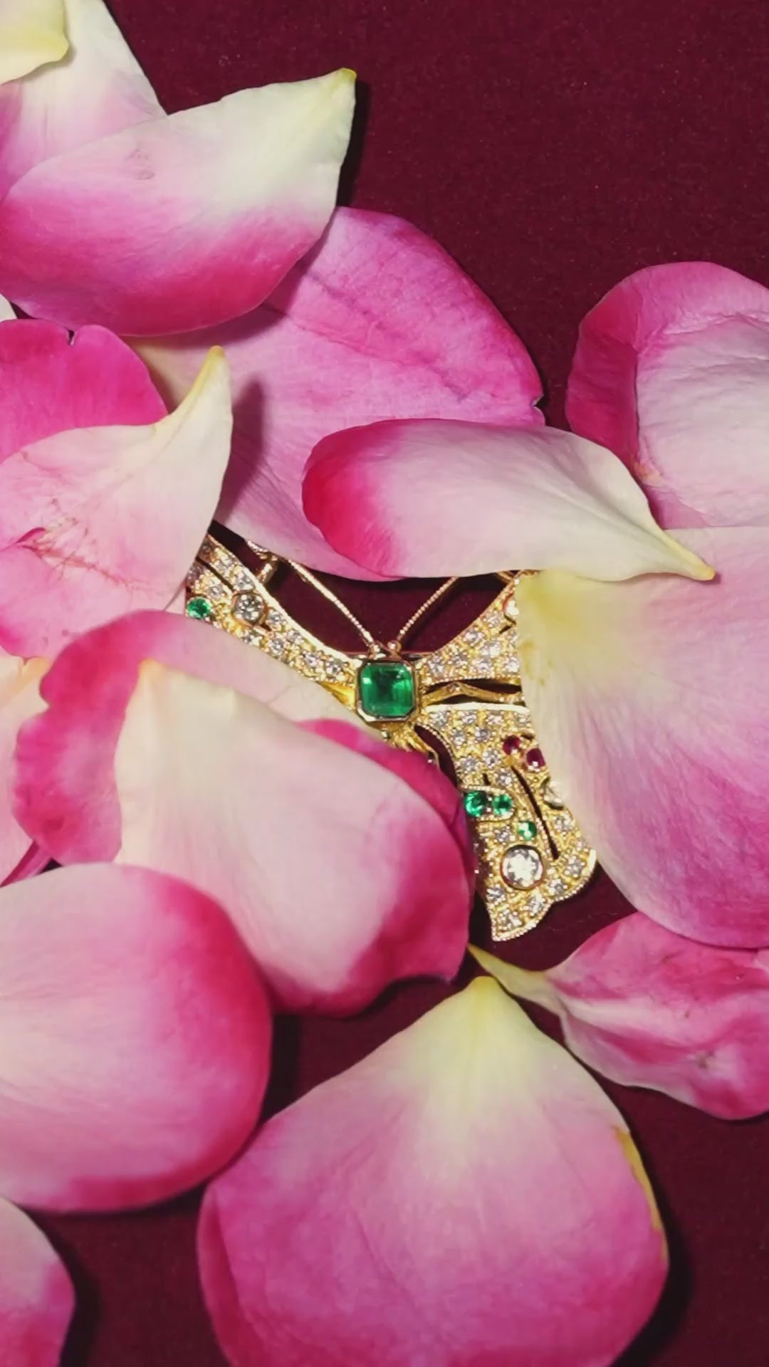 Emerald Ruby and Light Brown Diamond Butterfly Brooch