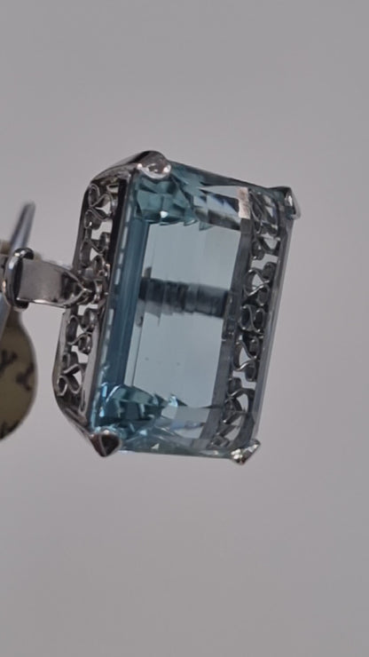 Art Deco 23cts Aquamarine Cocktail Ring in Platinum