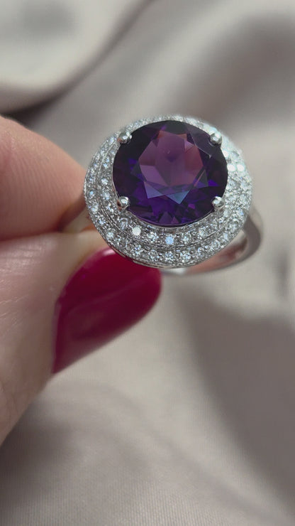 3.26ct Amethyst and Diamond Cluster Dress Ring
