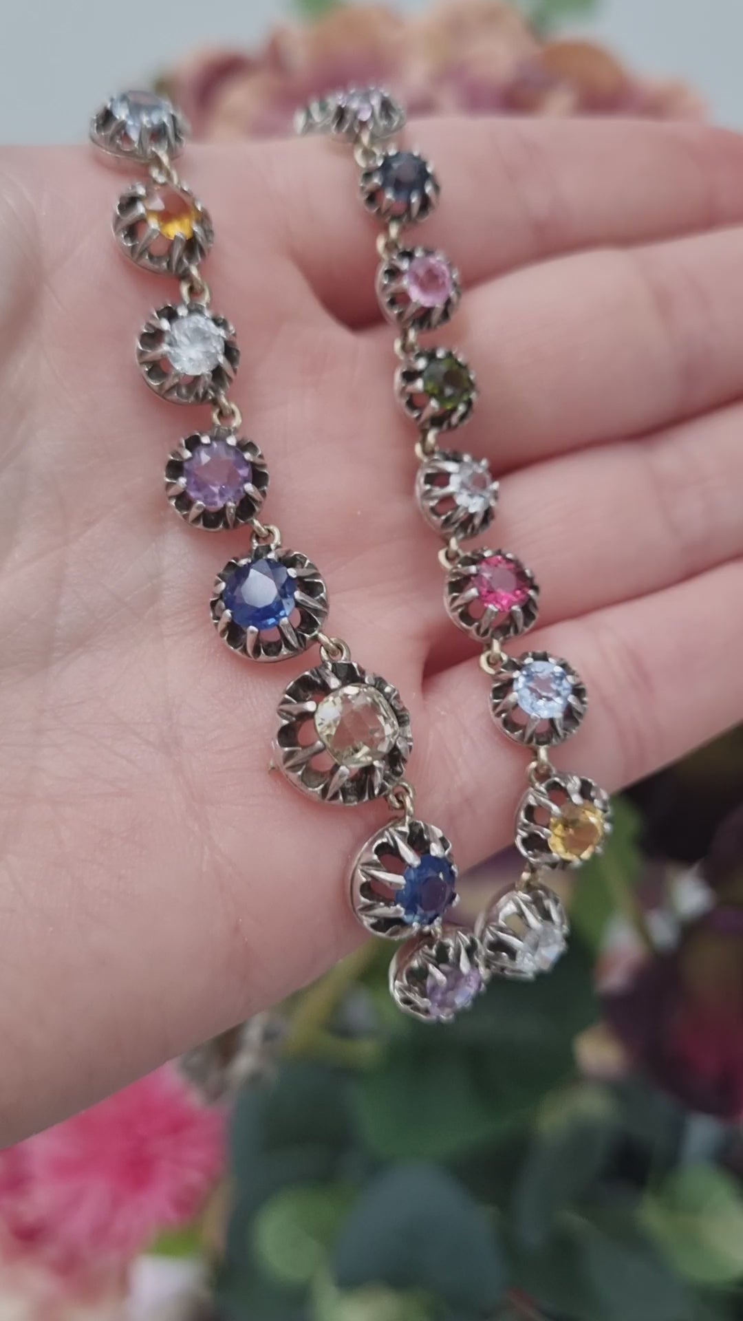 Antique Multi Gemstone Harlequin Riviere Necklace