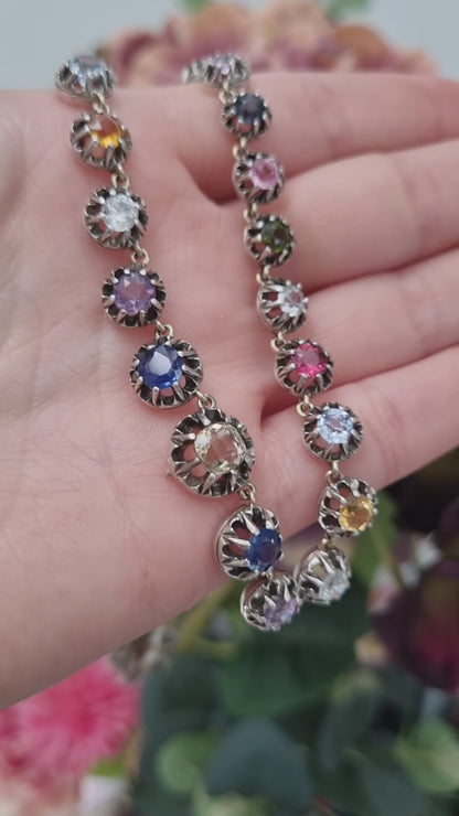 Antique Multi Gemstone Harlequin Riviere Necklace