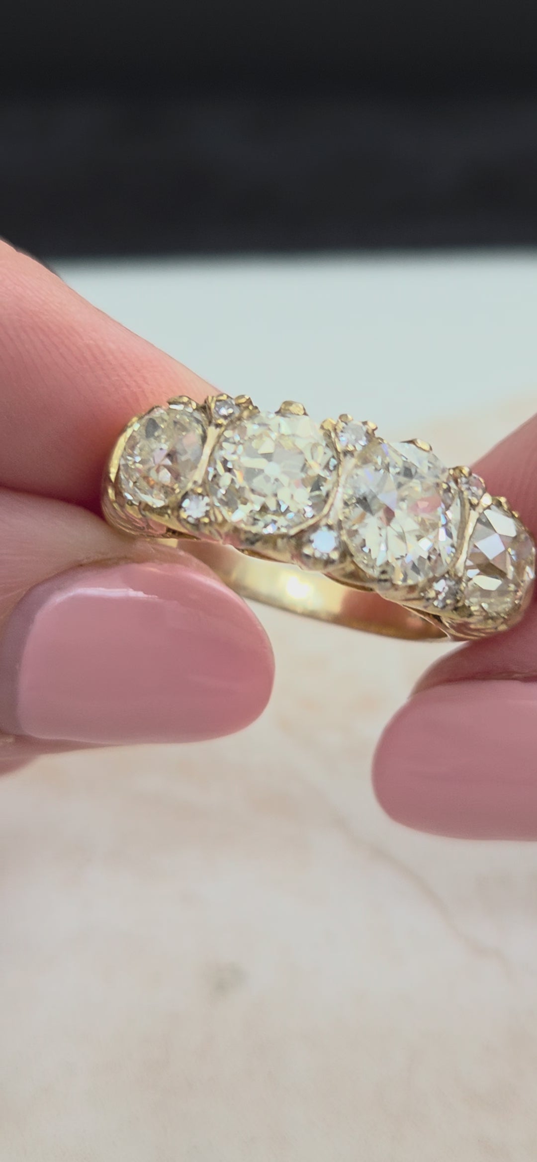 Antique Victorian 4.5cts Old Cut Diamond Four Stone Ring