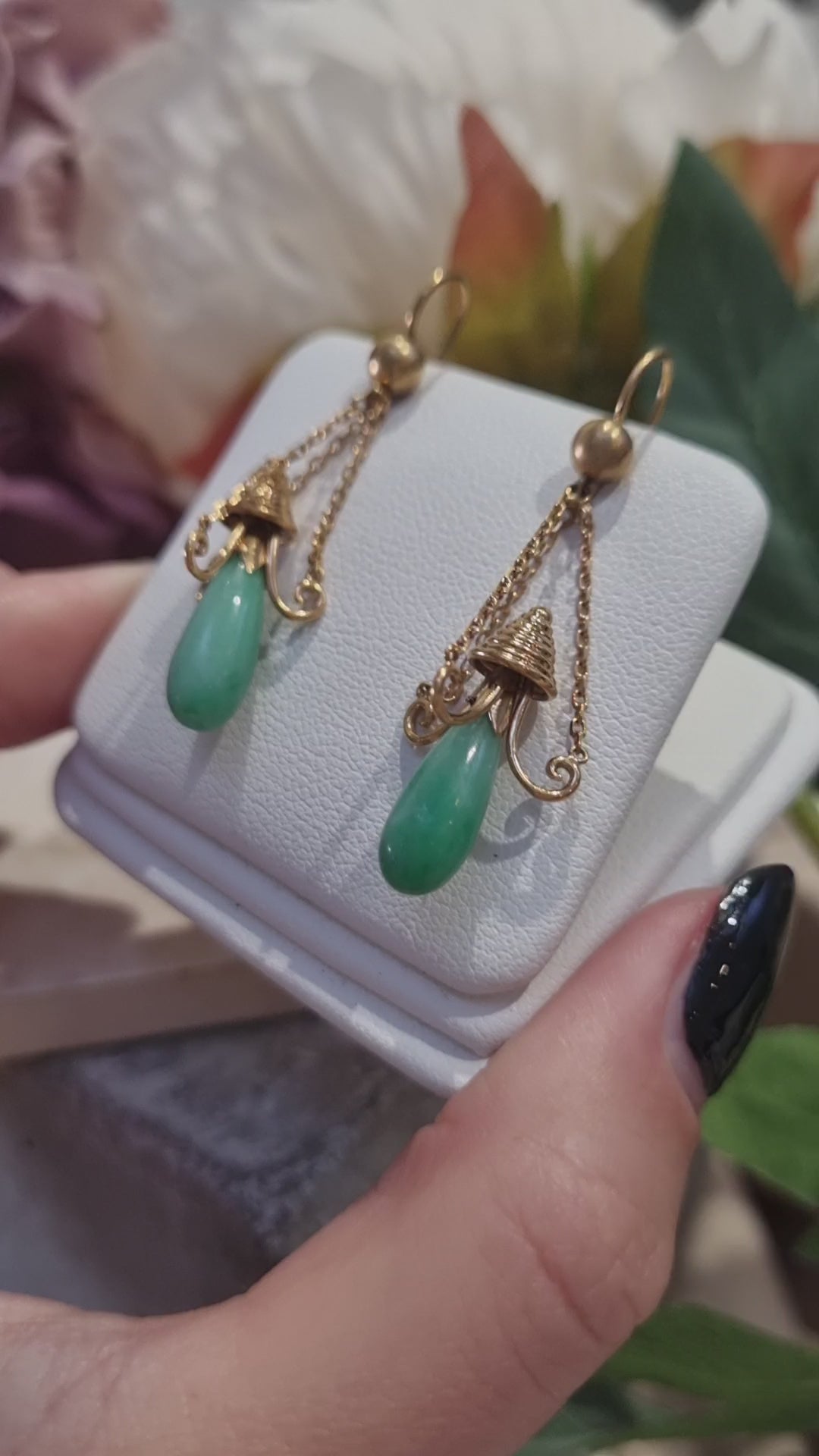 Antique Jade and Gold Drop Earrings
