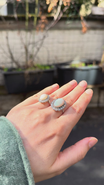 Vintage 2.50 Carat Opal And Old Cut Diamond Engagement Ring In Platinum