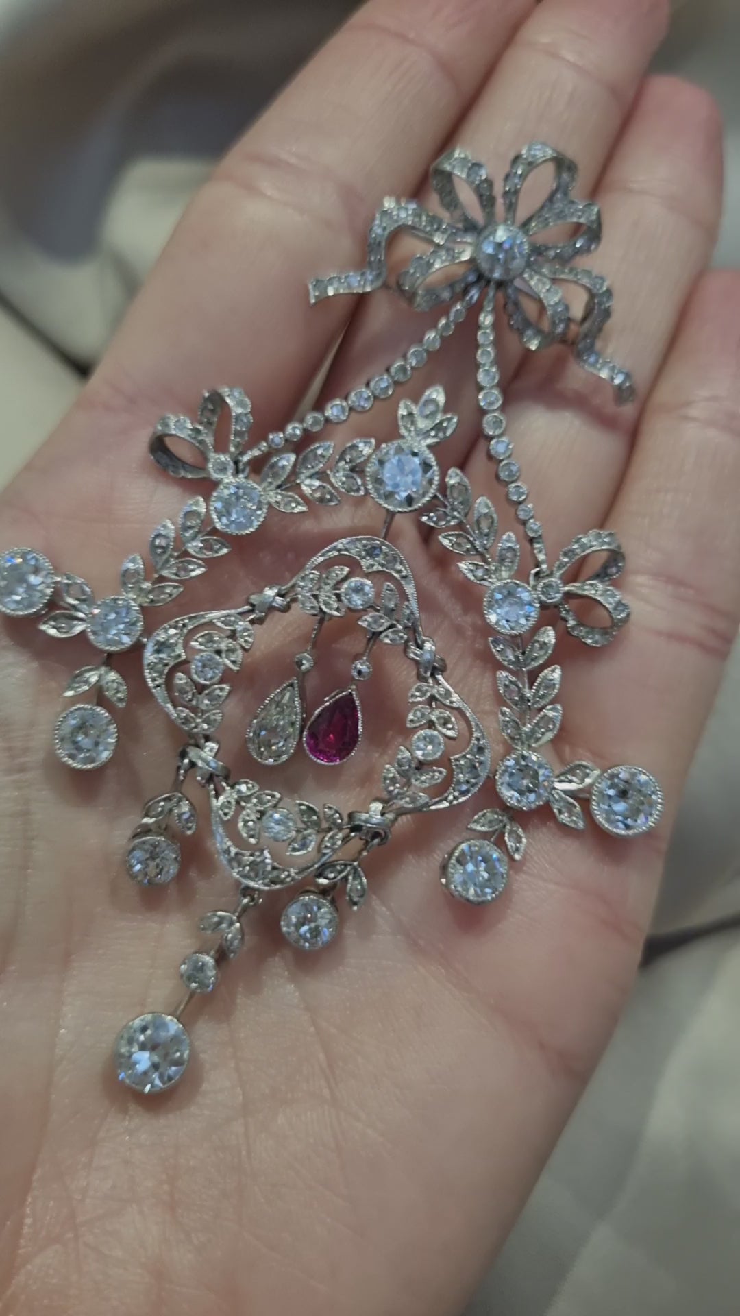 Belle Epoque Ruby and Diamond Wreath Pendant come Brooch