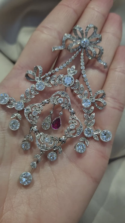 Belle Epoque Ruby and Diamond Wreath Pendant come Brooch