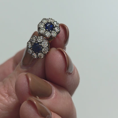 Sapphire and Diamond Floral Cluster Stud Earrings
