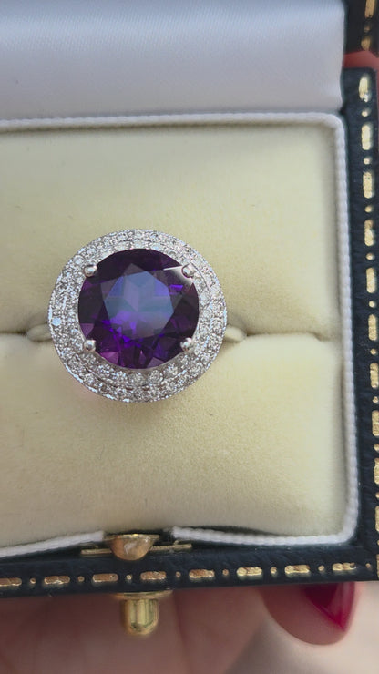 3.26ct Amethyst and Diamond Cluster Dress Ring