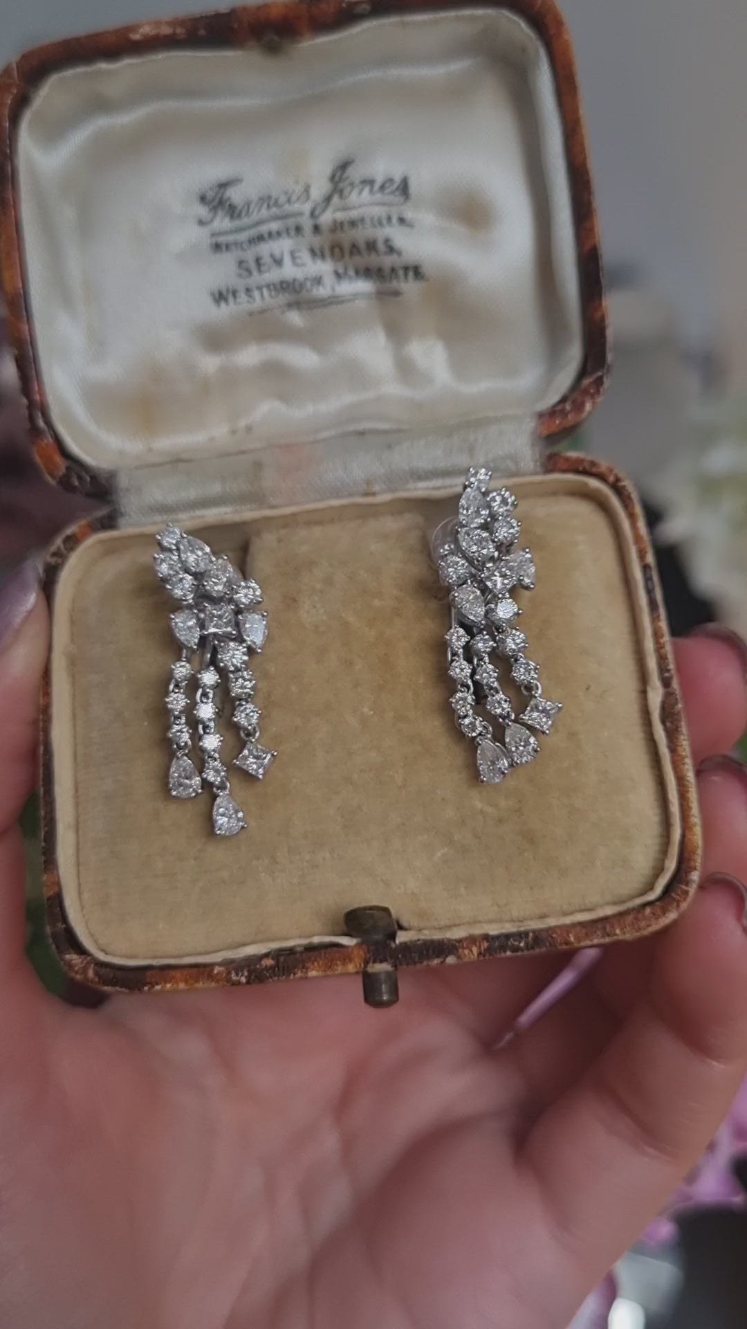 Vintage Diamond Spray Drop Earrings