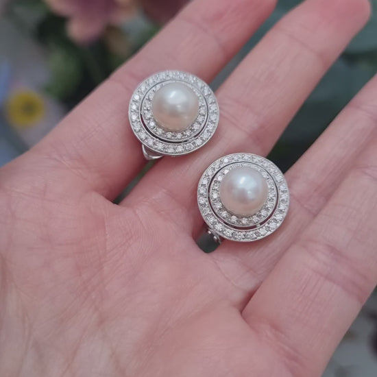 Pearl and Diamond Target Earrings