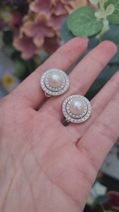 Pearl and Diamond Target Earrings