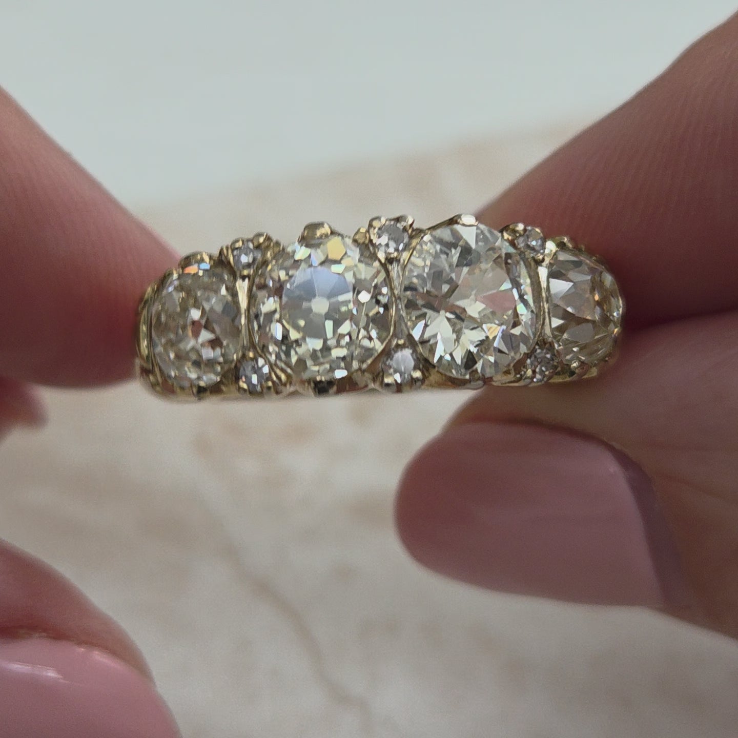 Antique Victorian 4.5cts Old Cut Diamond Four Stone Ring