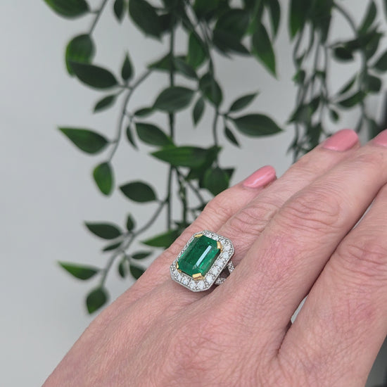 Vintage 3.50ct Colombian Emerald and Diamond Cluster Ring