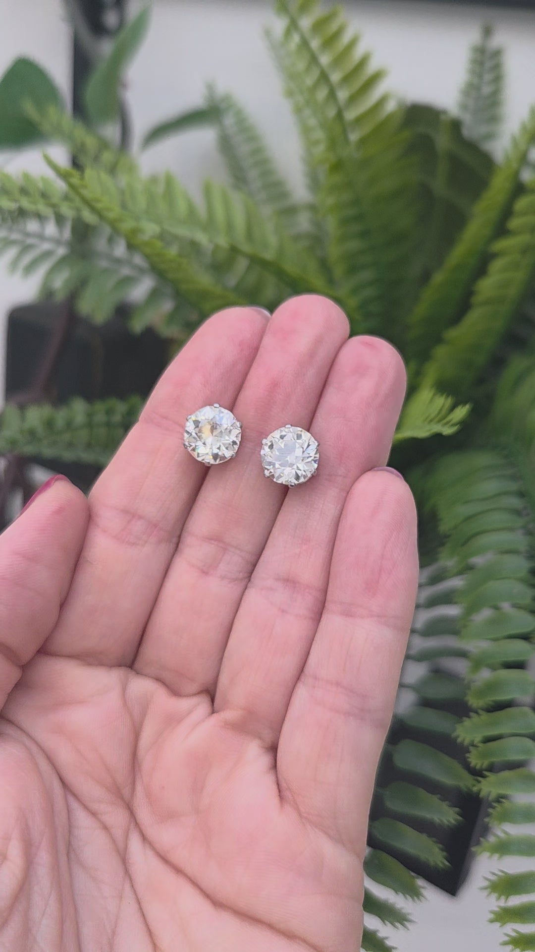 Antique 6cts Old Cut Diamond Solitaire Stud Earrings