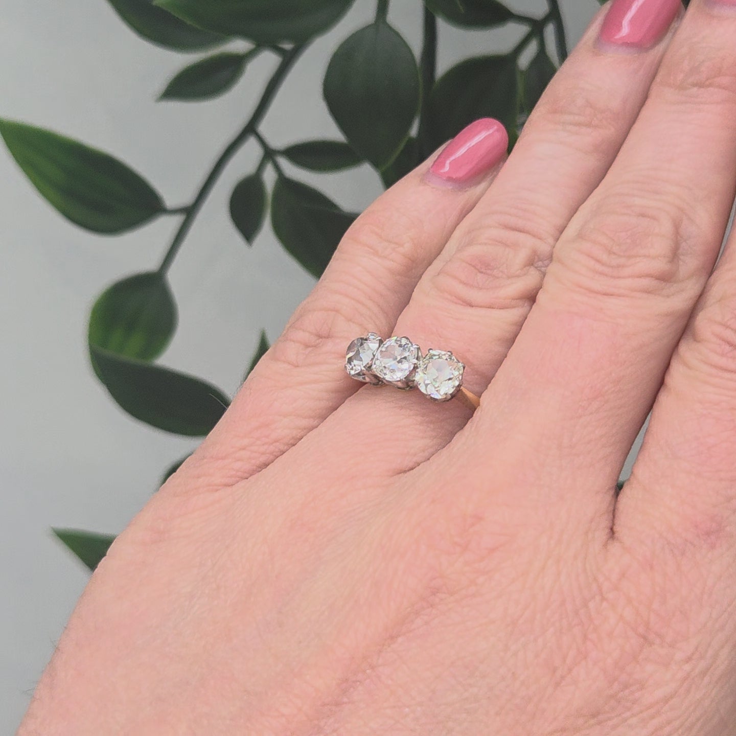 Antique 2ct Old Cut Diamond Three Stone Engagement Ring