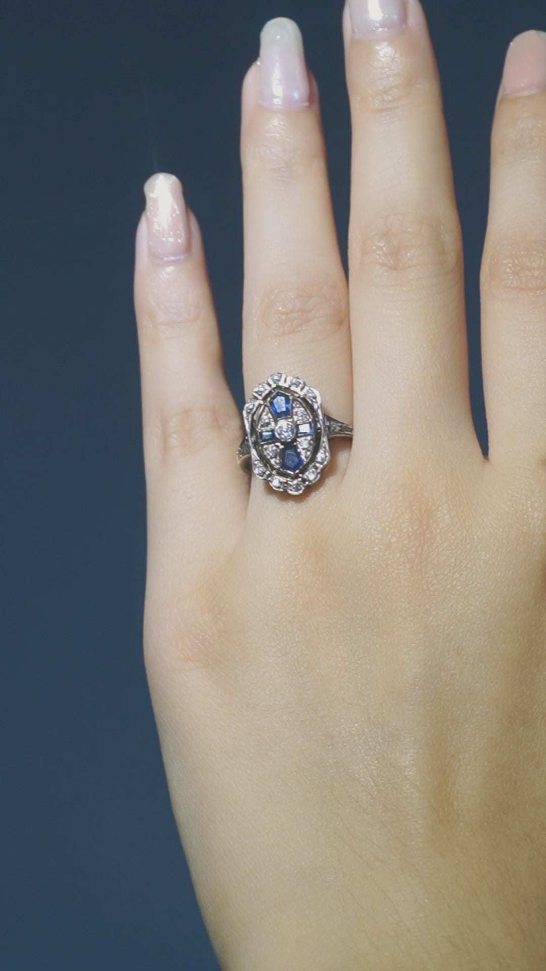 Diamond and Sapphire Cross Cluster Dress Ring in 14ct Yellow Gold