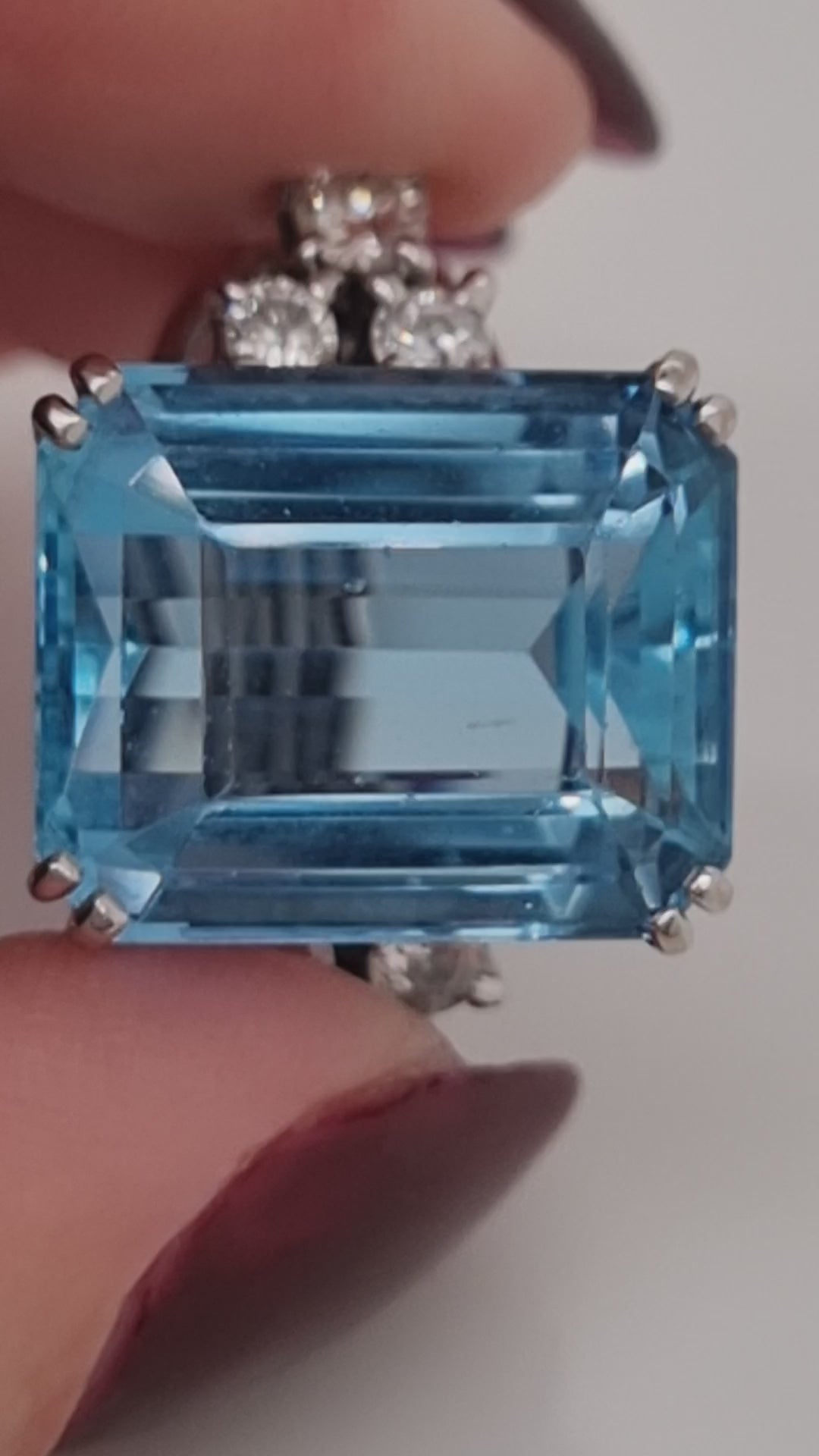 Vintage 13cts Emerald Cut Aquamarine and Diamond Cocktail Ring