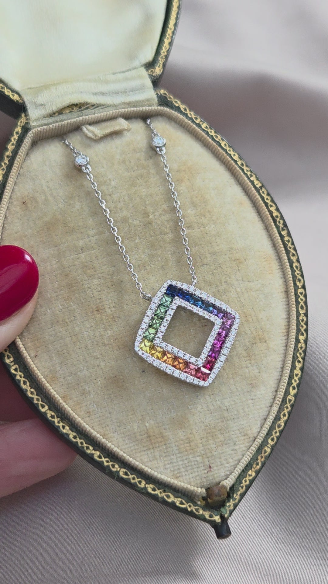 Fancy Multi Colour Sapphire and Diamond Pendant Necklace