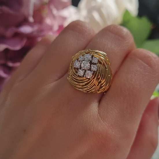 Vintage Diamond and 18ct Yellow Gold Bombe Cocktail Ring